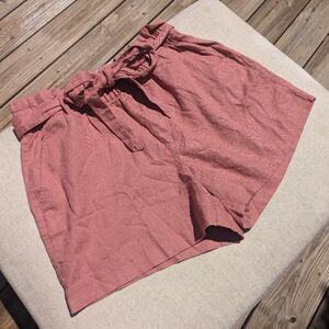 Linen rose colored paperbag shorts
